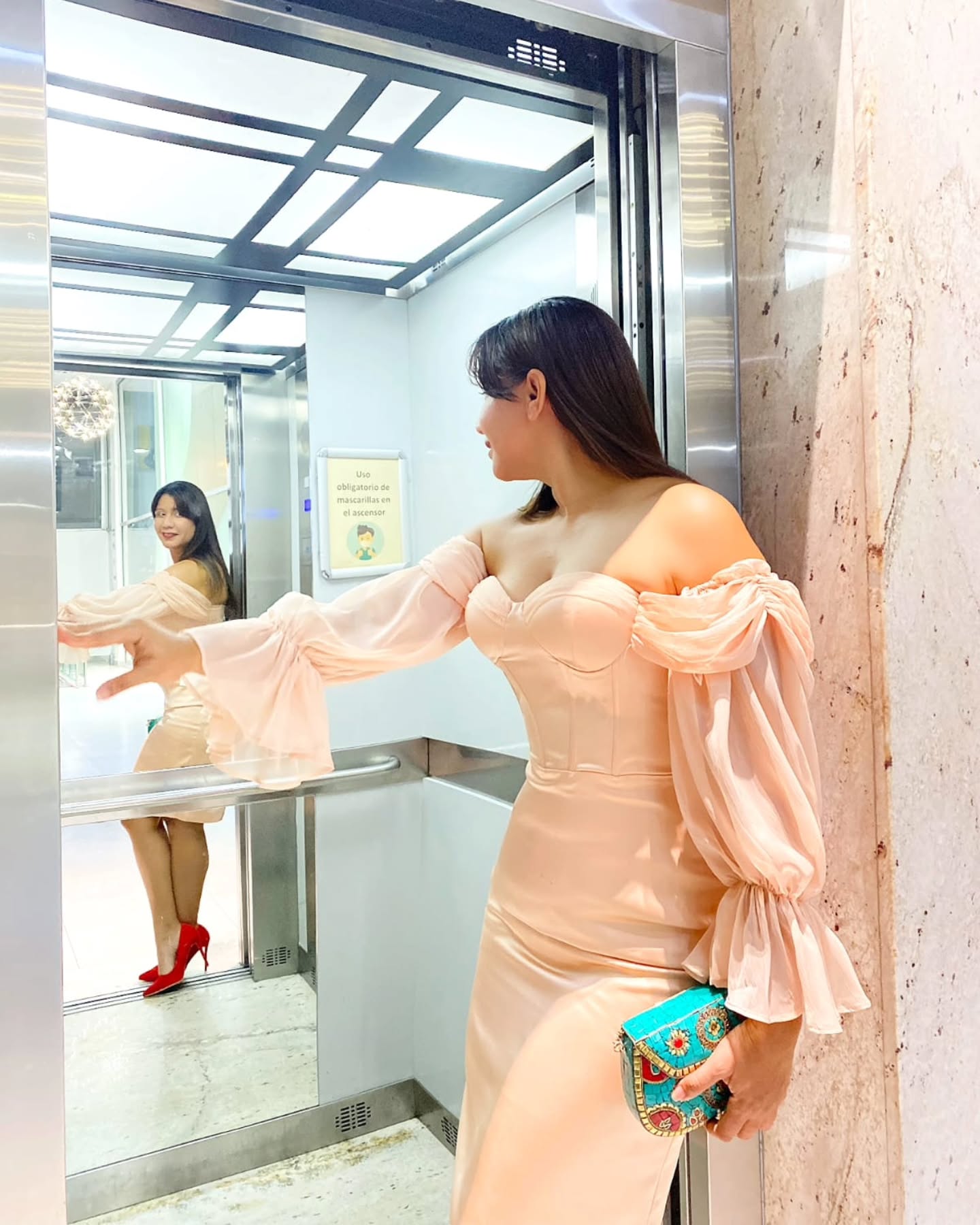 Elegant peach long sleeve dress