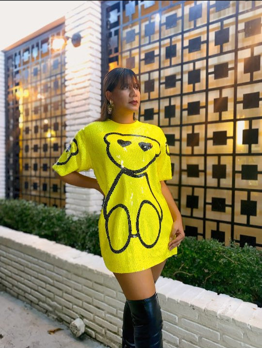 Neon Yellow Black Bear Dress