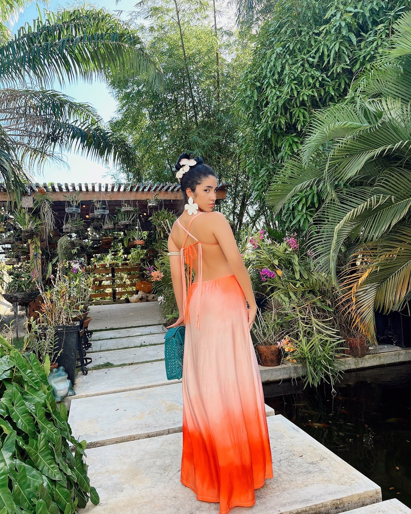 Heart-shaped swimsuit with robe in orange tones