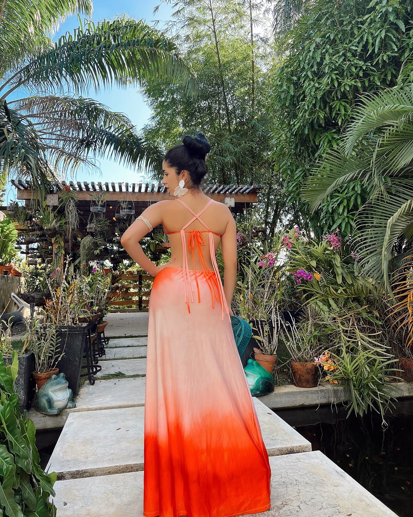 Heart-shaped swimsuit with robe in orange tones