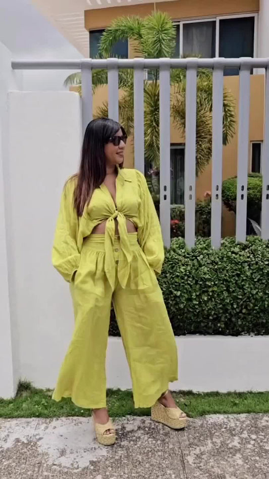 Light green linen set, top and palazzo pants